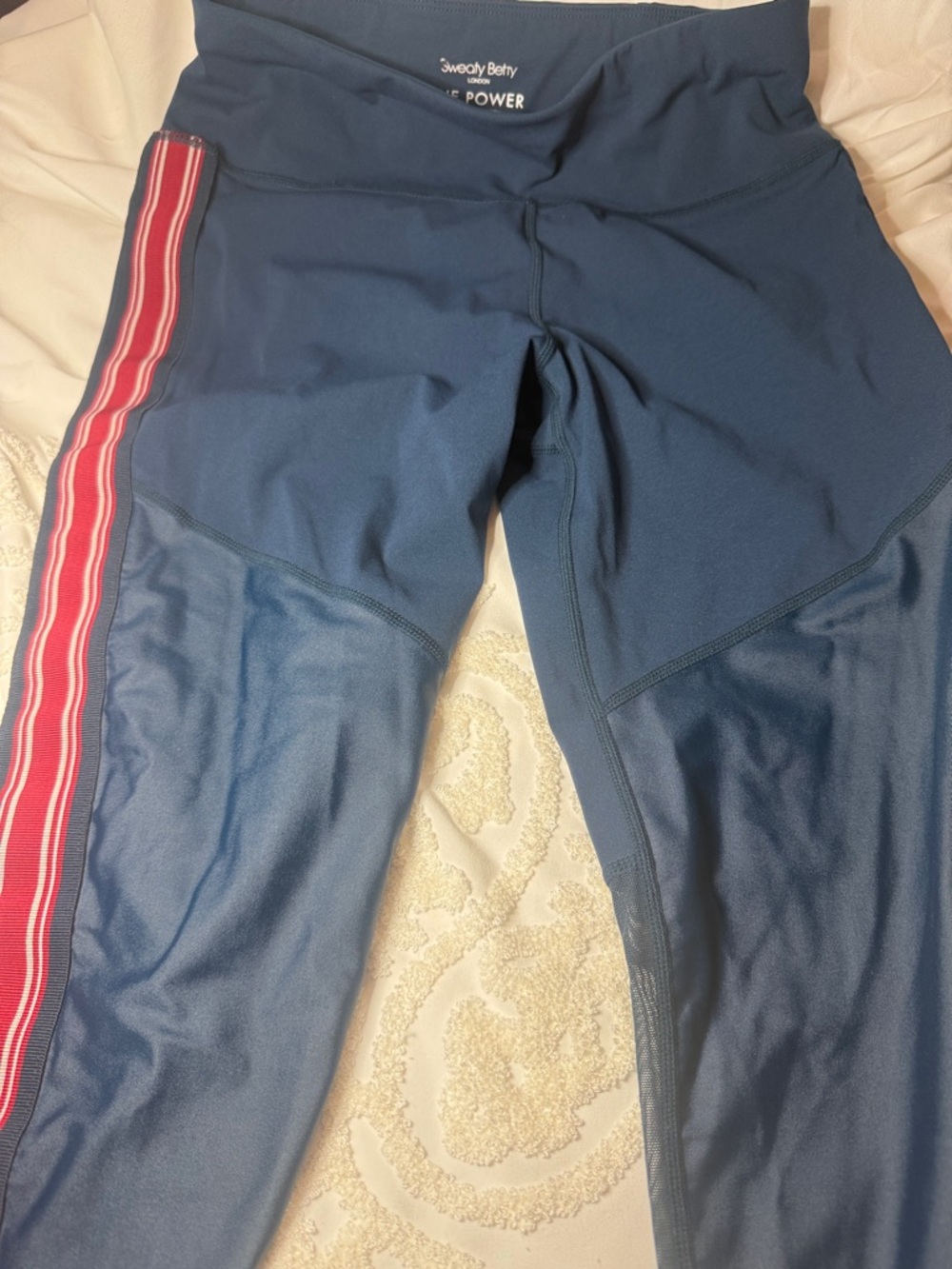 Sweaty Betty Kids Navy Leggings with Red Stripe Detail